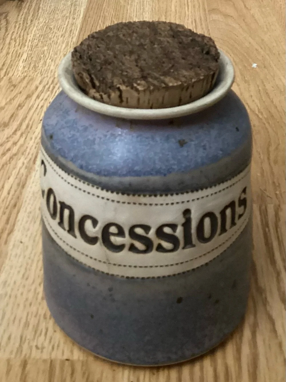 Vintage Handmade Ceramic Word Jar - Lilac/Blue/Cream - “Concessions” - Unused - Picture 4 of 8